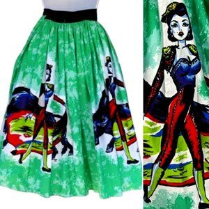 Pinup Couture Jenny Skirt in Dancing Matador Print - L